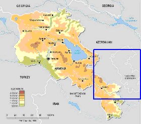 Physique carte de Armenie en anglais