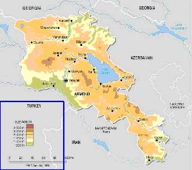 Physique carte de Armenie en anglais