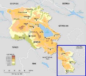 Physique carte de Armenie en anglais