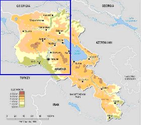 Physique carte de Armenie en anglais