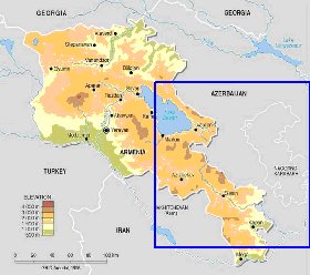 Physique carte de Armenie en anglais