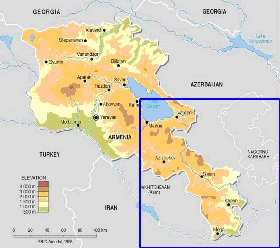 Physique carte de Armenie en anglais