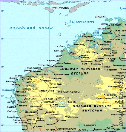Physique carte de Australie
