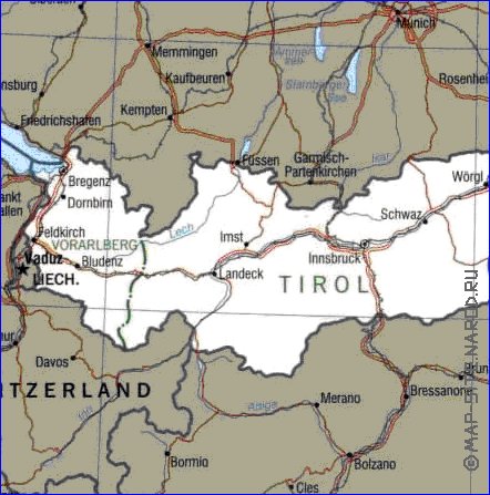 mapa de Austria em ingles