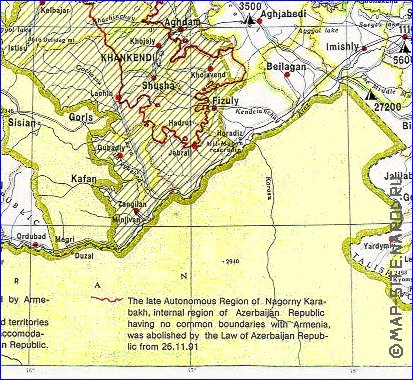 Administratives carte de Azerbaidjan en anglais