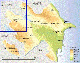 Physique carte de Azerbaidjan en anglais