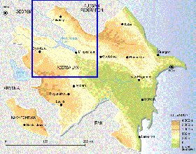 Physique carte de Azerbaidjan en anglais