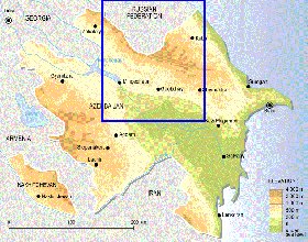 Physique carte de Azerbaidjan en anglais