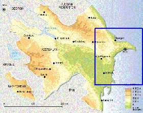 Physique carte de Azerbaidjan en anglais