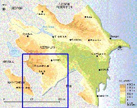 Physique carte de Azerbaidjan en anglais