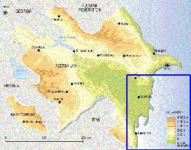 Fisica mapa de Azerbaijao em ingles