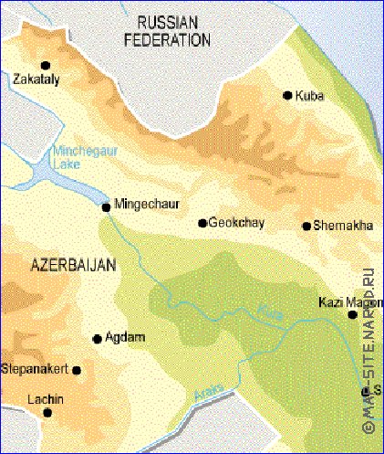 Fisica mapa de Azerbaijao em ingles