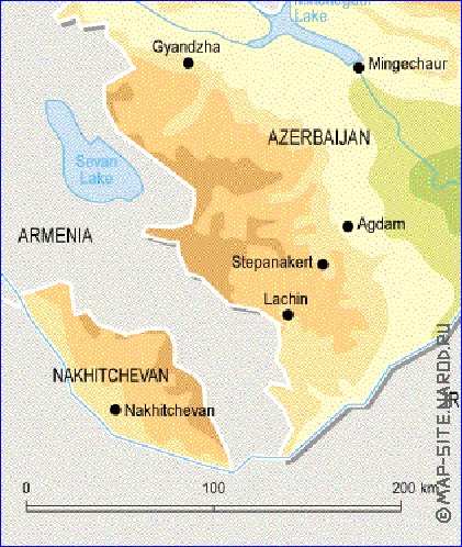 Physique carte de Azerbaidjan en anglais