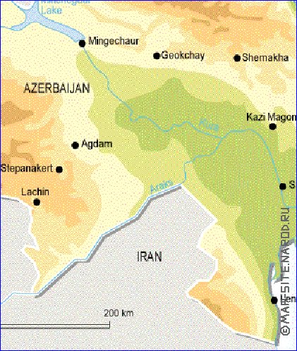 Fisica mapa de Azerbaijao em ingles