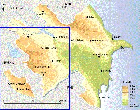 Physique carte de Azerbaidjan en anglais