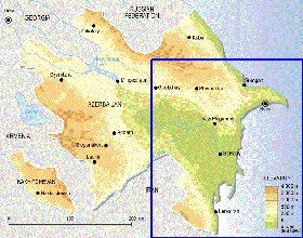 Physique carte de Azerbaidjan en anglais