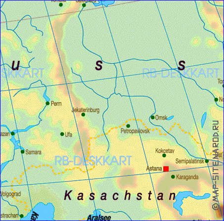 Physique carte de Asie en allemand