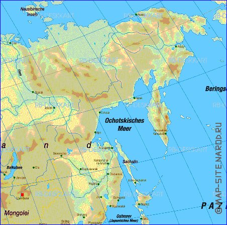 Physique carte de Asie en allemand