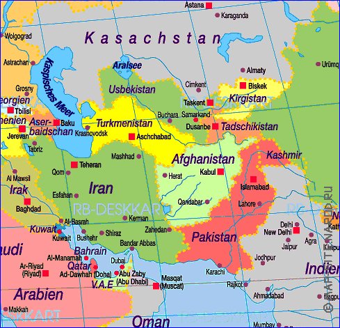 Politique carte de Asie en allemand