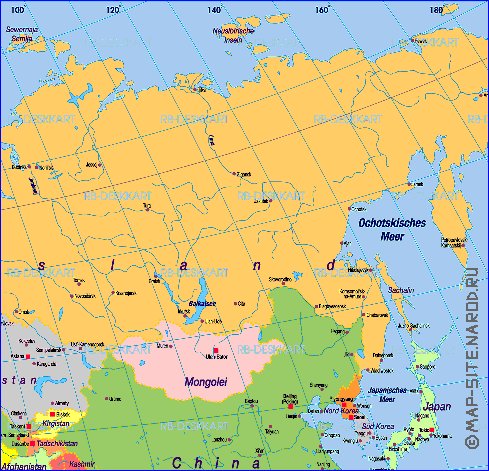 Politique carte de Asie en allemand