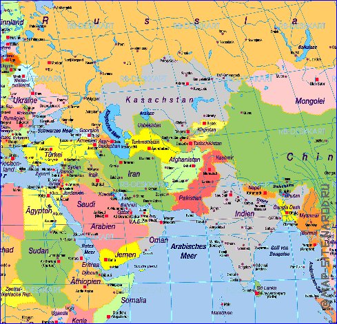 Politique carte de Asie en allemand