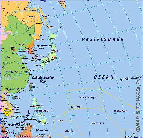 Politique carte de Asie en allemand