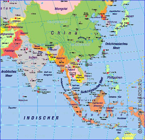 Politique carte de Asie en allemand