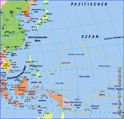 Politique carte de Asie en allemand