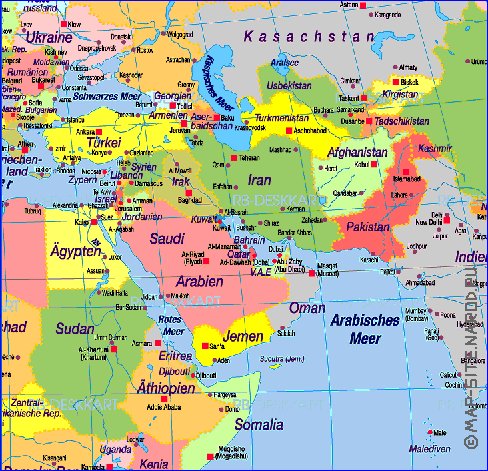 Politique carte de Asie en allemand