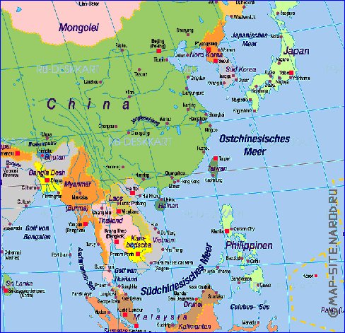 Politique carte de Asie en allemand
