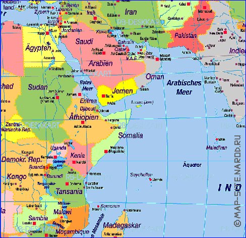 Politique carte de Asie en allemand