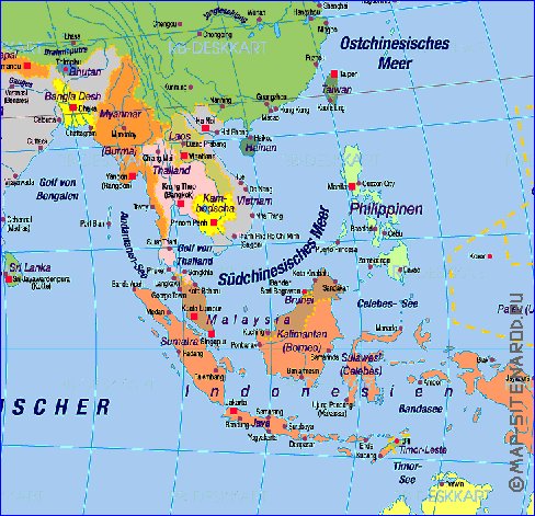 Politique carte de Asie en allemand