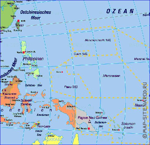 Politique carte de Asie en allemand