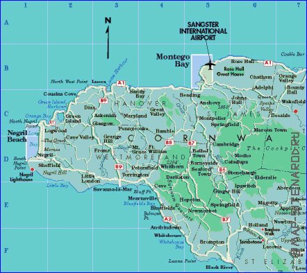 Administratives carte de Jamaique en anglais