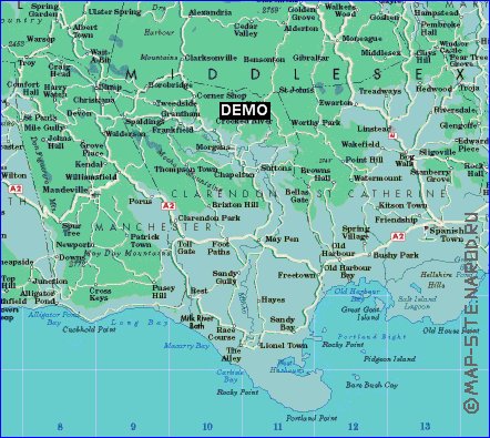 Administrativa mapa de Jamaica em ingles