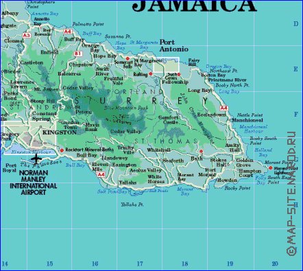 Administratives carte de Jamaique en anglais