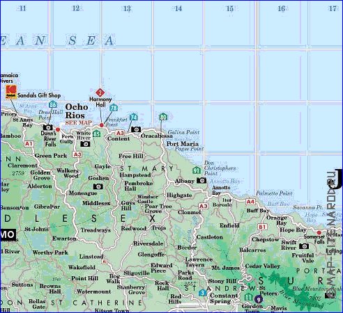 carte de Jamaique en anglais