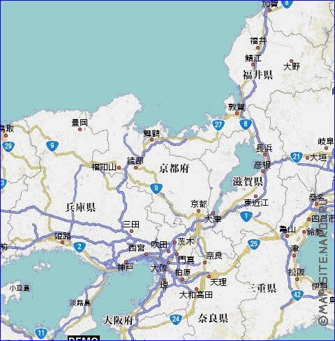 mapa de de estradas Japao